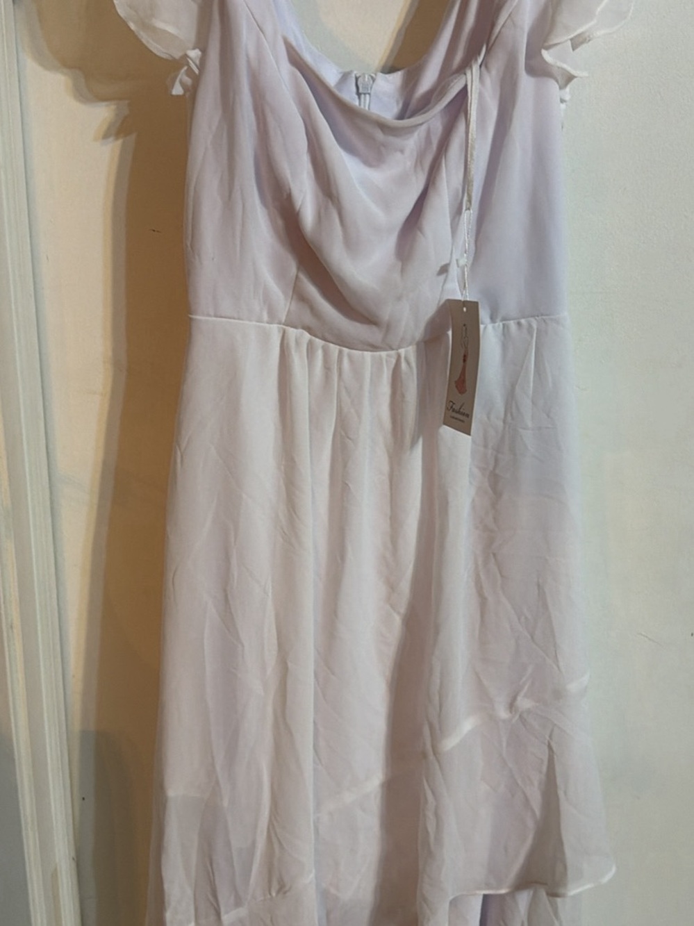 Light White Chiffon Dress with Draped Neckline